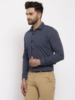Thumbnail for Jainish Navy Men's Cotton Striped Formal Shirt's ( SF 770Navy ) - Distacart
