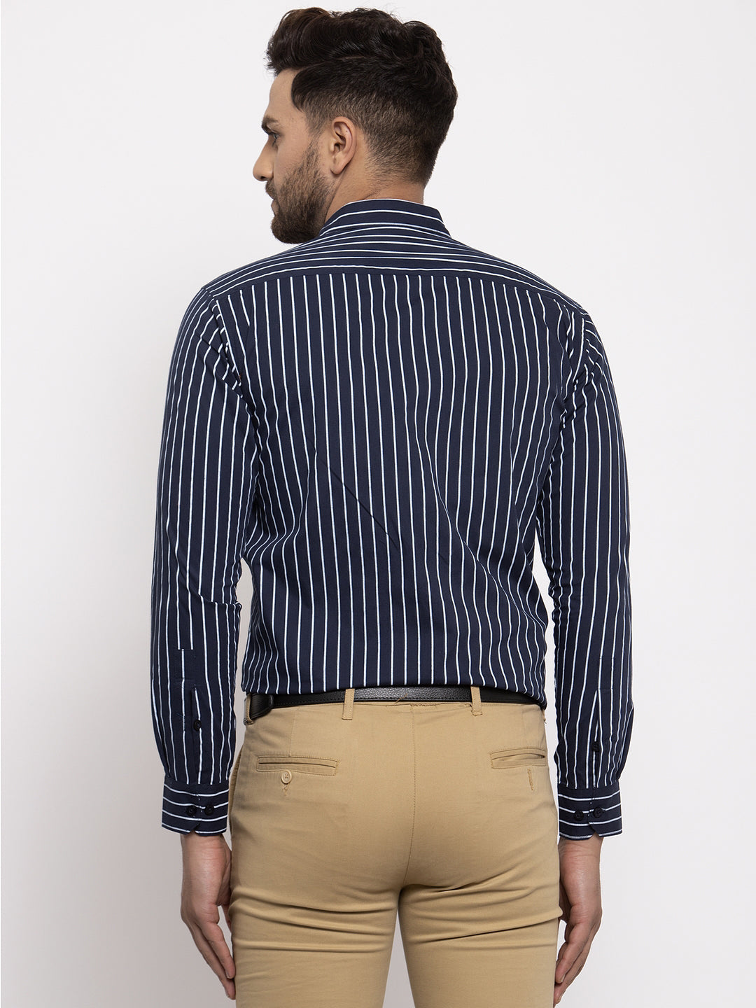 Jainish Navy Men's Cotton Striped Formal Shirt's ( SF 770Navy ) - Distacart