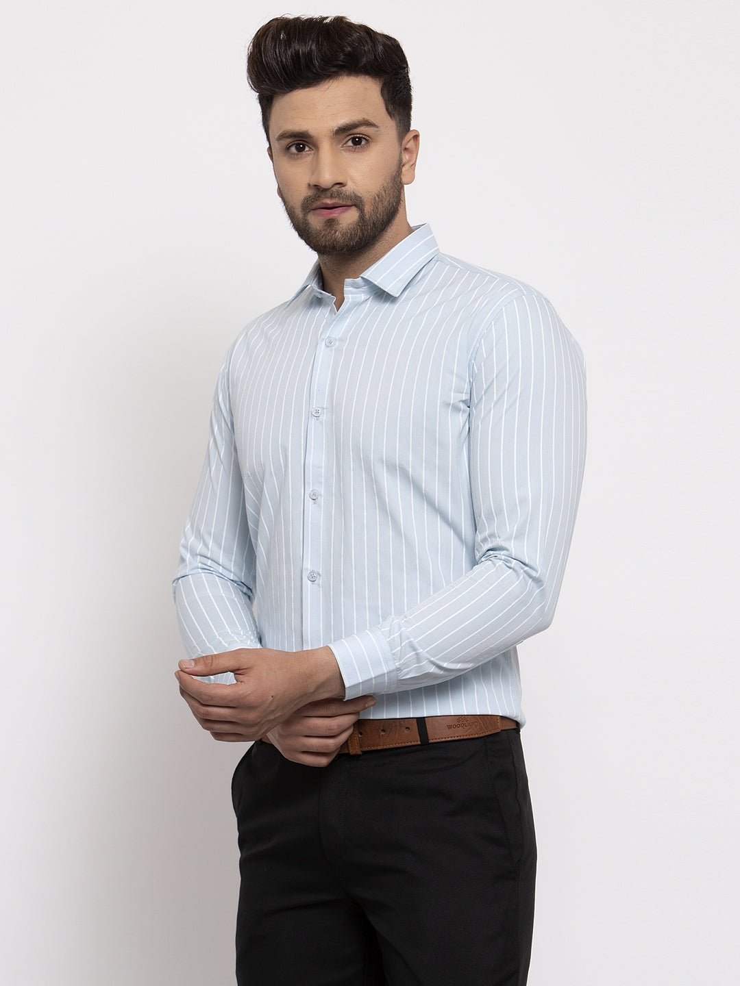 Jainish Blue Men's Cotton Striped Formal Shirt's ( SF 770Sky ) - Distacart