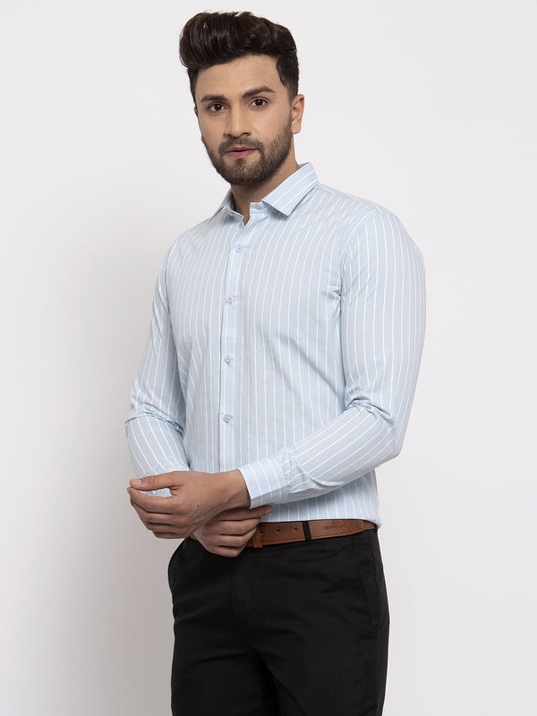 Jainish Blue Men's Cotton Striped Formal Shirt's ( SF 770Sky ) - Distacart