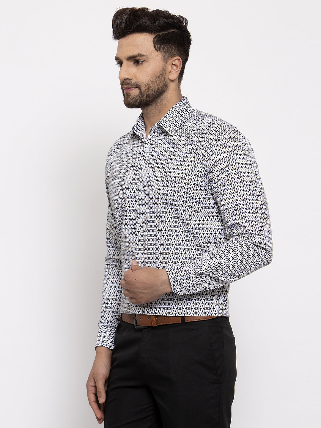 Jainish Black Men's Cotton Geometric Formal Shirt's ( SF 771Black ) - Distacart