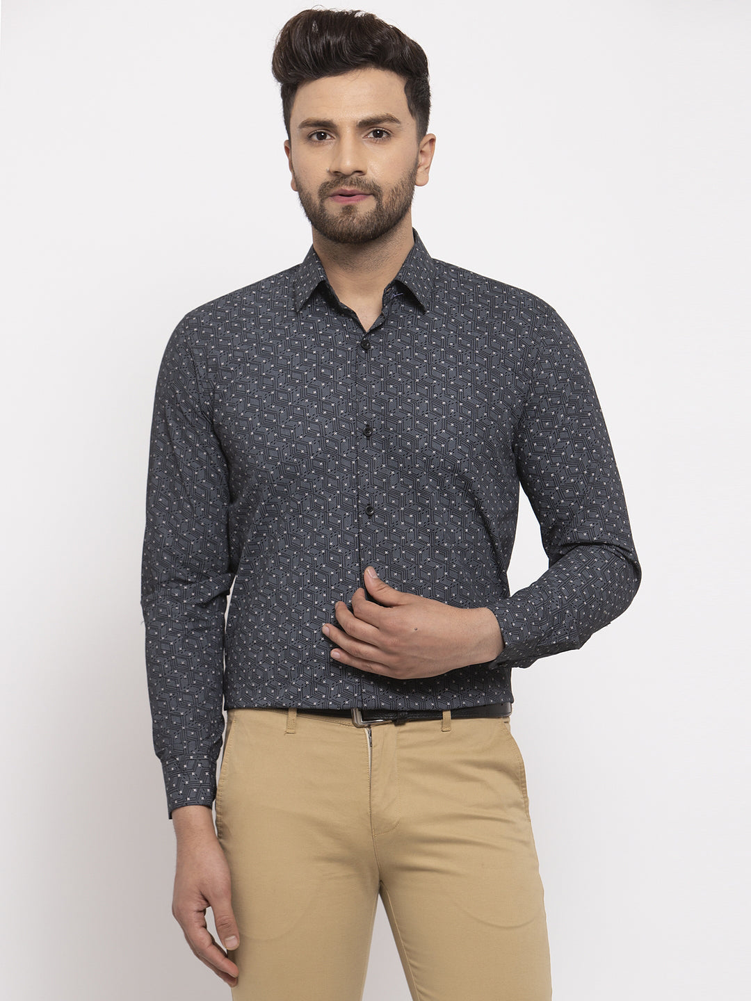 Jainish Black Men's Cotton Printed Formal Shirt's ( SF 772Black ) - Distacart