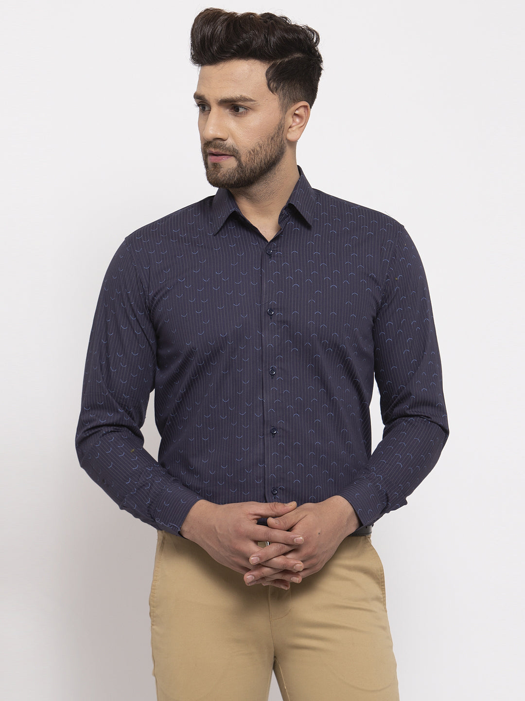 Jainish Navy Men's Cotton Printed Formal Shirt's ( SF 773Navy ) - Distacart