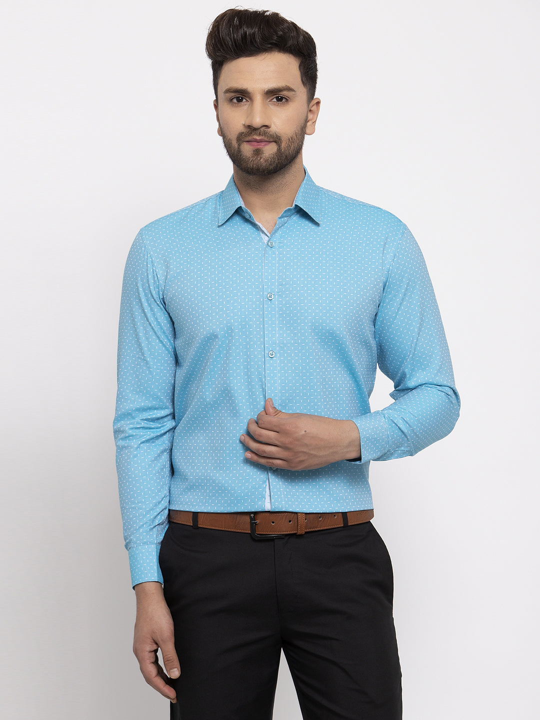 Jainish Blue Men's Cotton Printed Formal Shirt's ( SF 774Aqua ) - Distacart