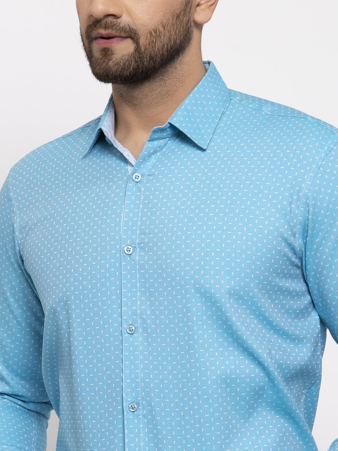Jainish Blue Men's Cotton Printed Formal Shirt's ( SF 774Aqua ) - Distacart