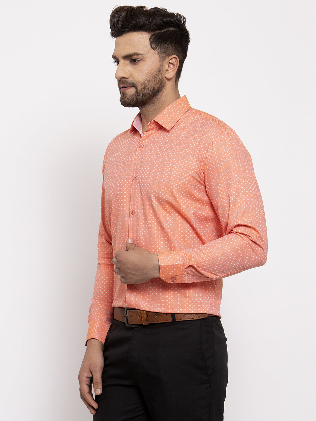 Jainish Peach Men's Cotton Printed Formal Shirt's ( SF 774Peach ) - Distacart