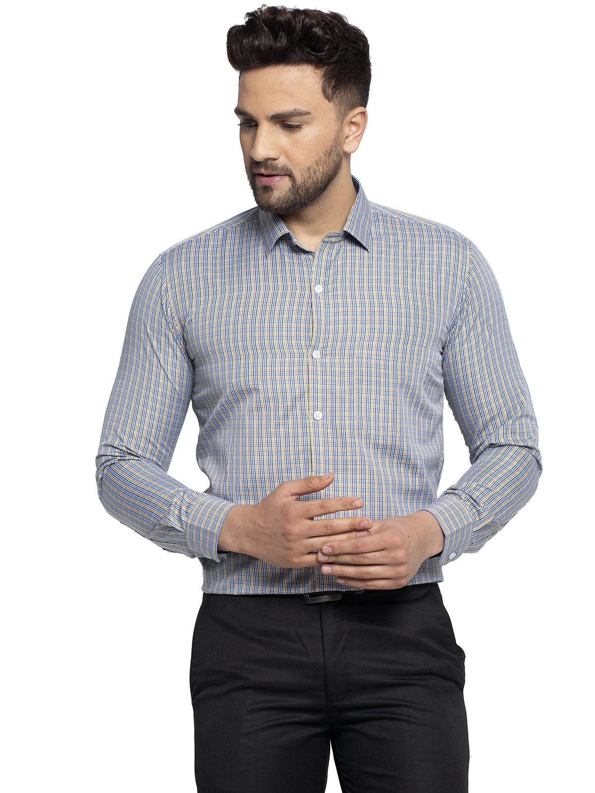 Jainish Green Men's Cotton Checked Formal Shirt's ( SF 776Green ) - Distacart