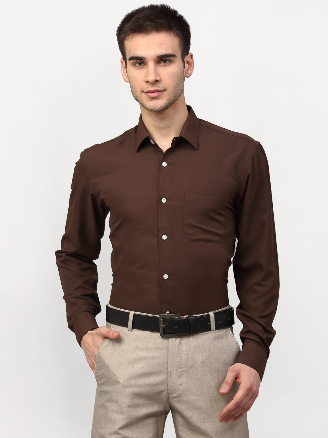 Jainish Brown Men's Solid Formal Shirts ( SF 777Coffee ) - Distacart