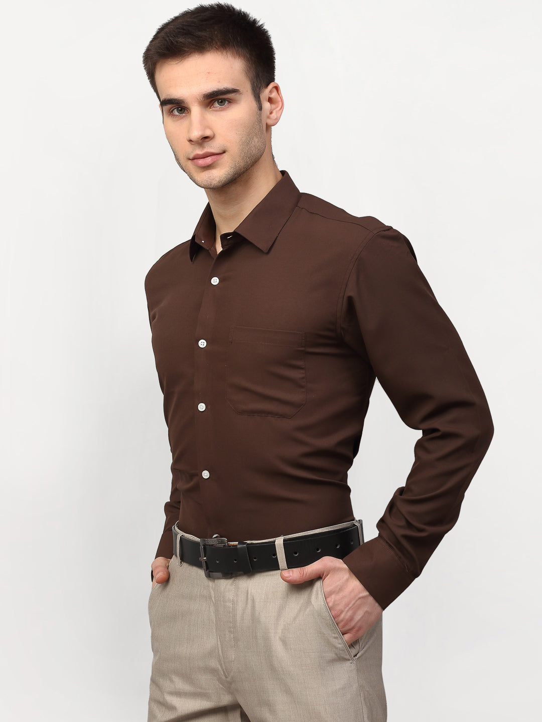 Jainish Brown Men's Solid Formal Shirts ( SF 777Coffee ) - Distacart