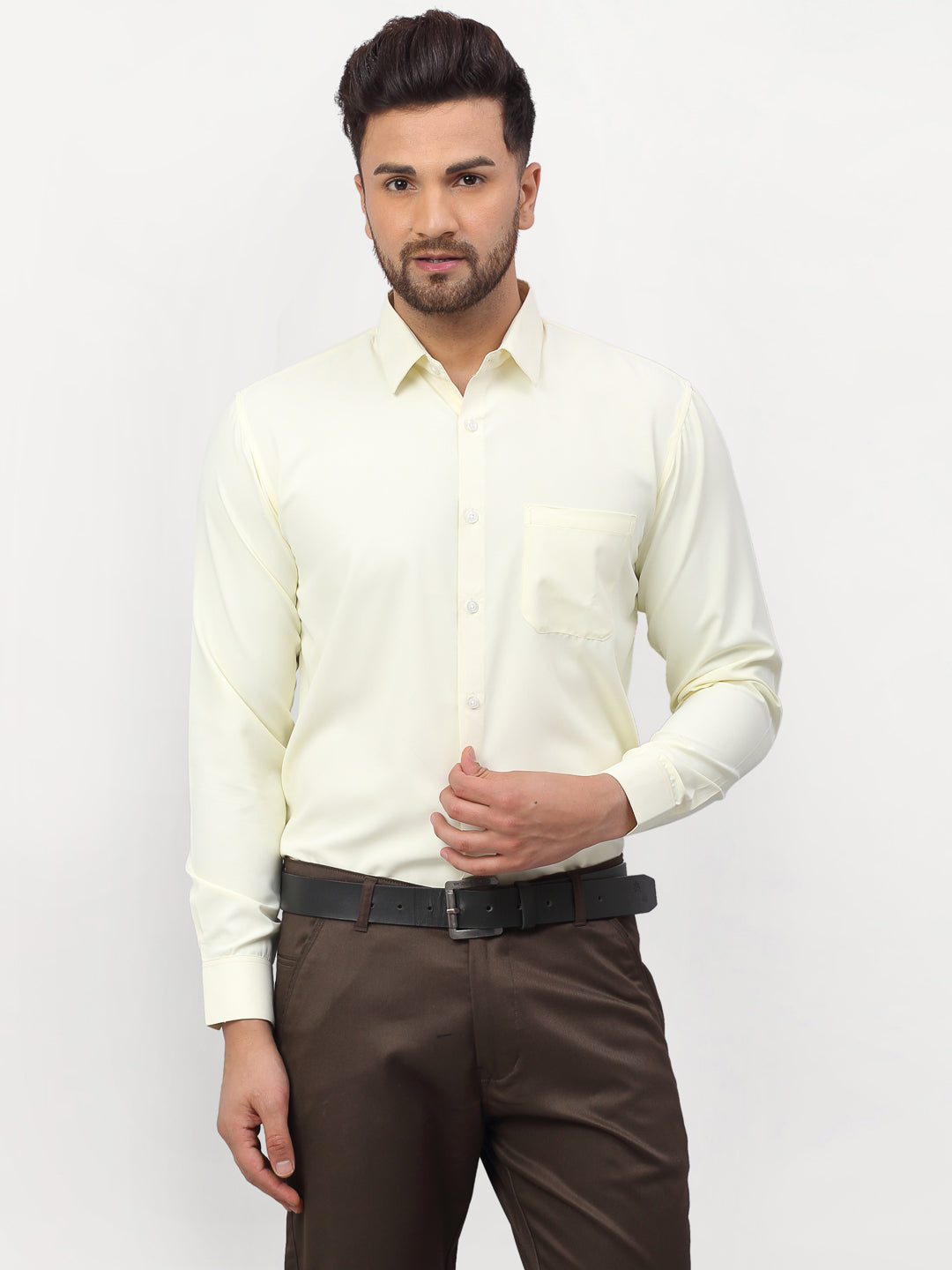 Jainish Yellow Men's Solid Formal Shirts ( SF 777Lemon ) - Distacart