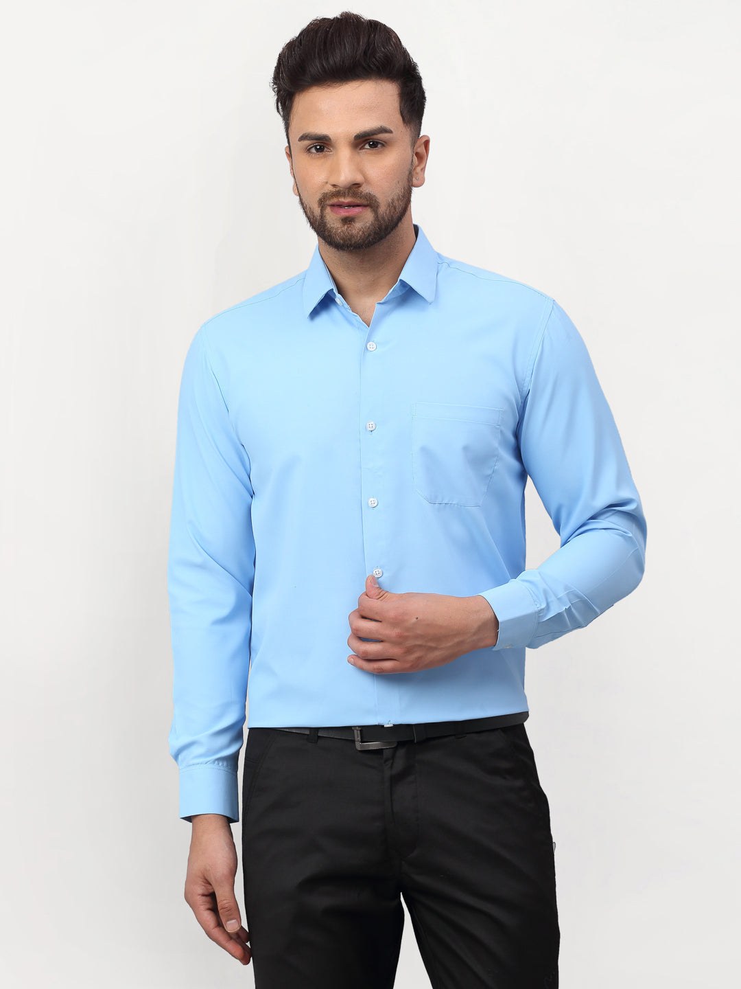 Jainish Blue Men's Solid Formal Shirts ( SF 777Light-Blue ) - Distacart