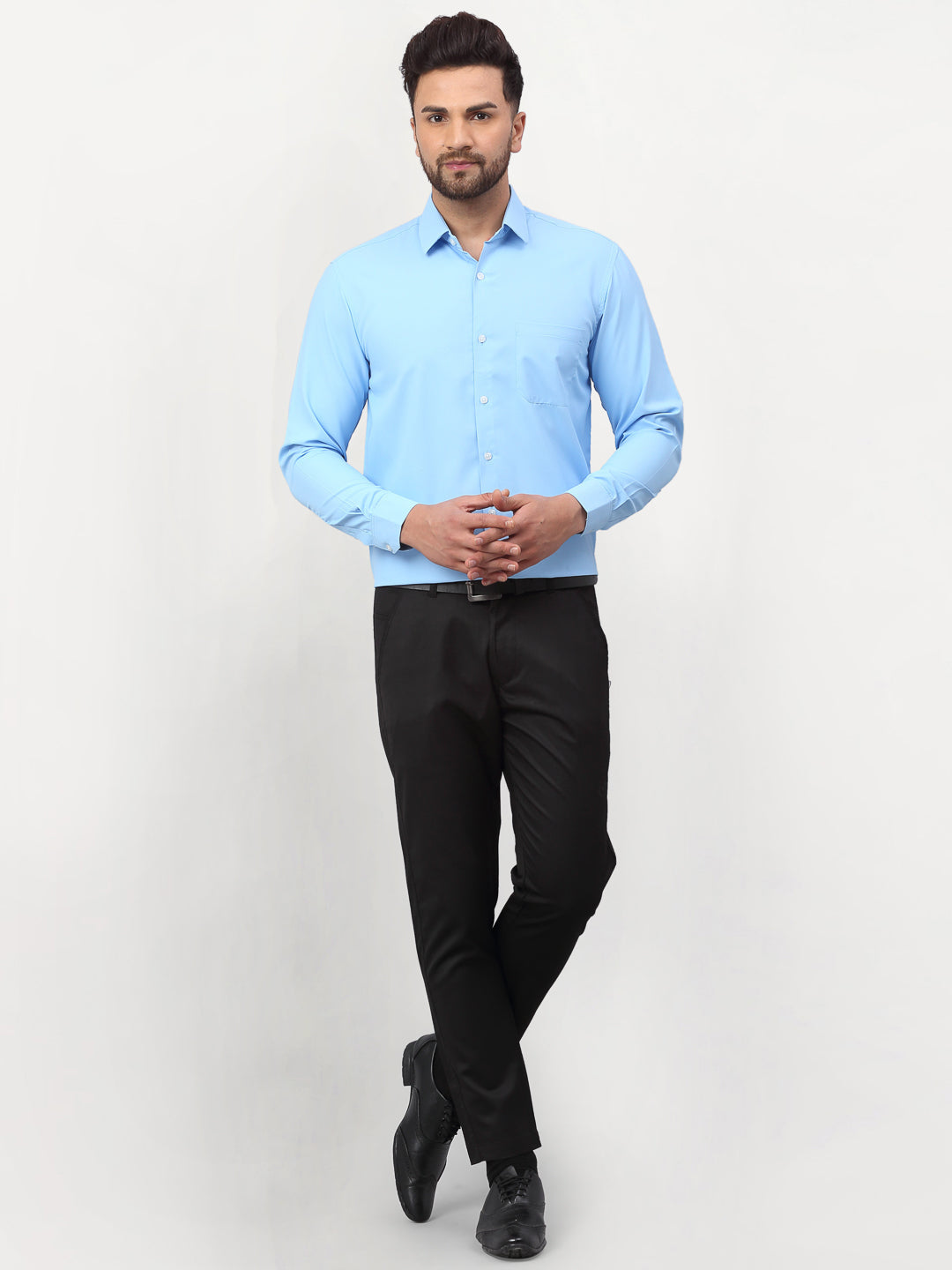 Jainish Blue Men's Solid Formal Shirts ( SF 777Light-Blue ) - Distacart