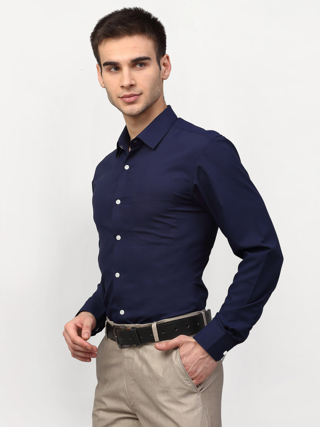 Jainish Navy Blue Men's Solid Formal Shirts ( SF 777Navy ) - Distacart