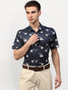 Jainish Navy Blue Men's Printed Lycra Half Sleevess Formal Shirts ( SF 778Navy ) - Distacart
