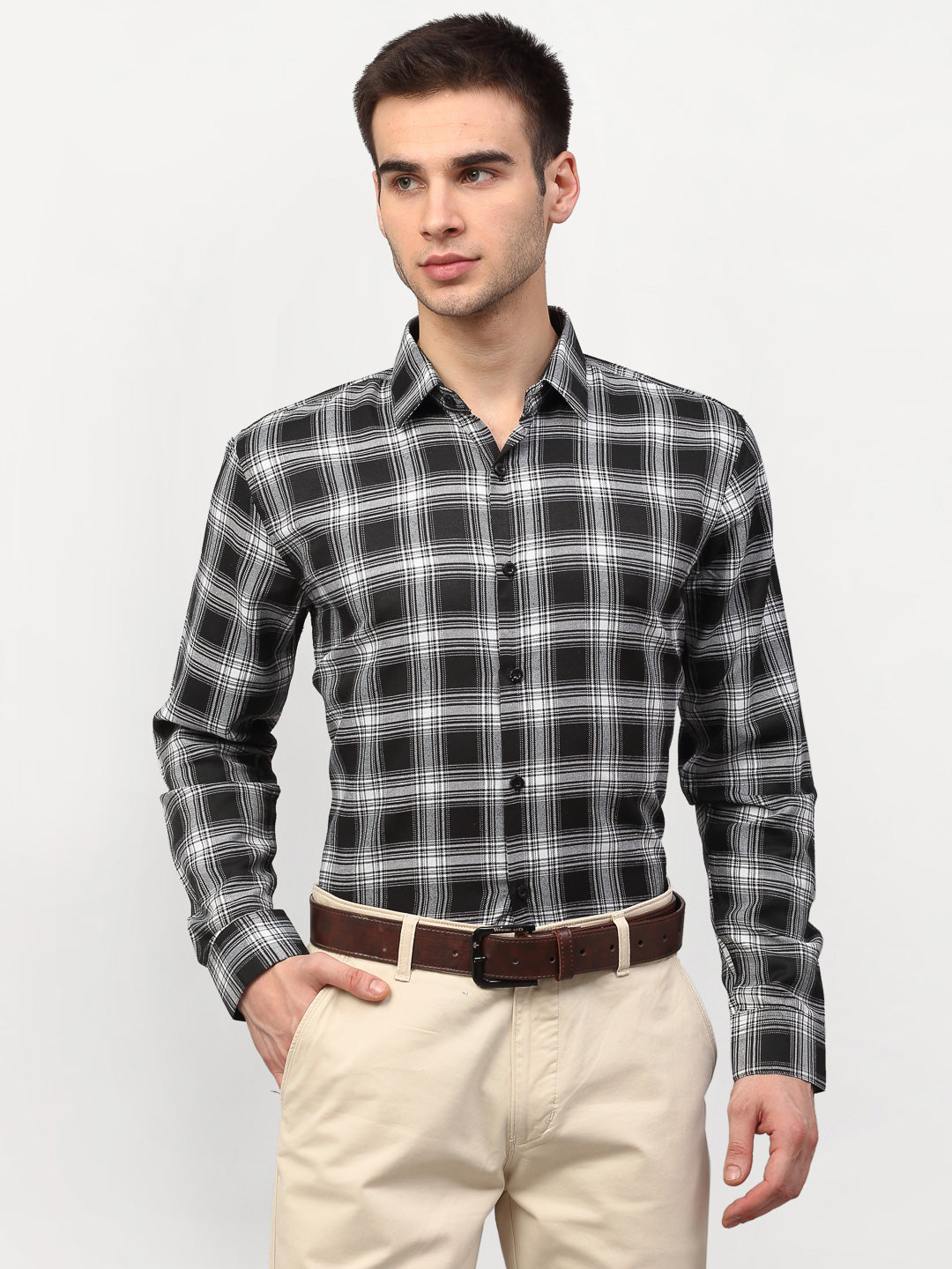 Jainish Black Men's Checked Formal Shirts ( SF 779Black ) - Distacart