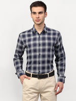 Thumbnail for Jainish Navy Blue Men's Checked Formal Shirts ( SF 779Navy ) - Distacart