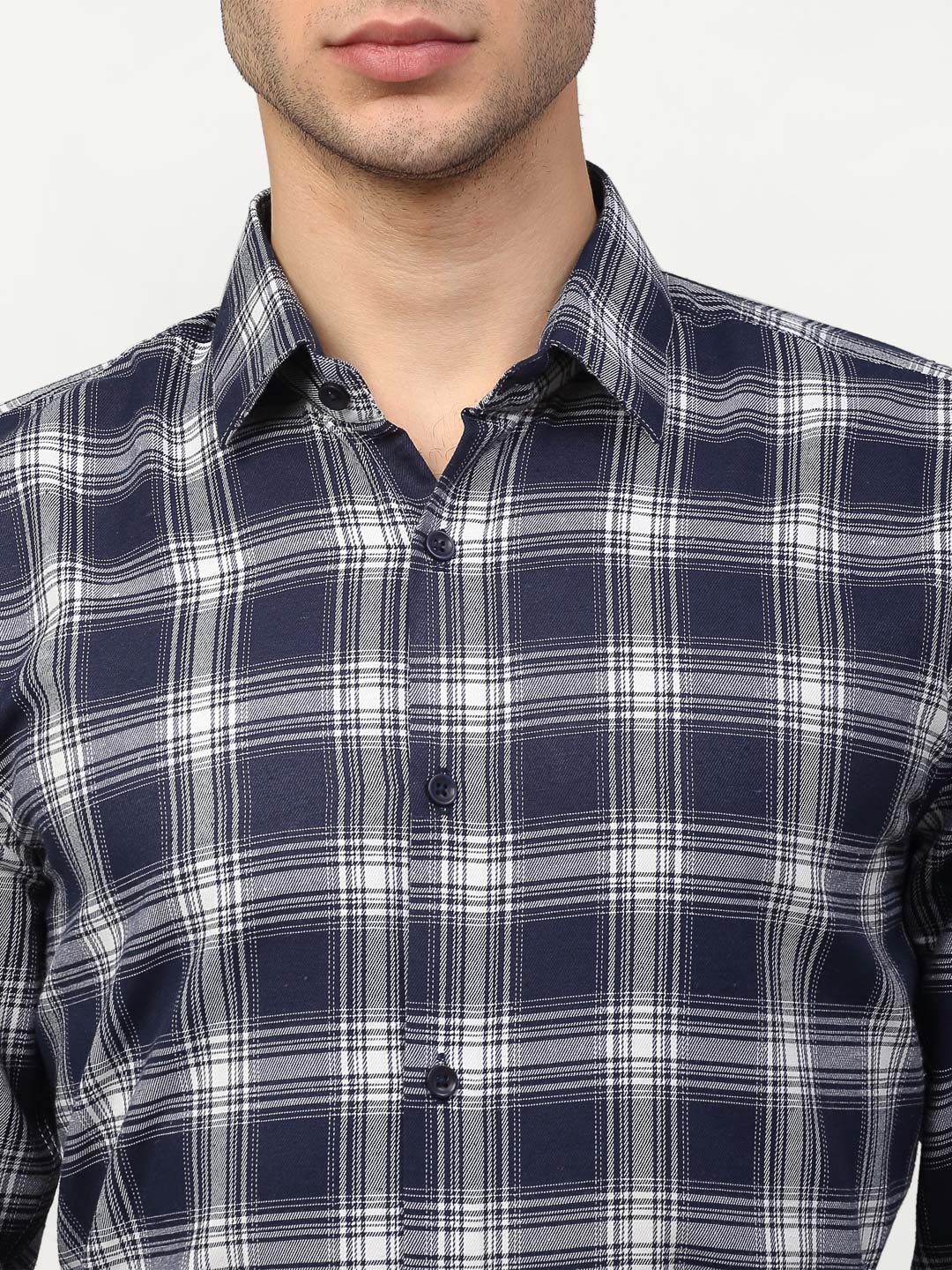 Jainish Navy Blue Men's Checked Formal Shirts ( SF 779Navy ) - Distacart