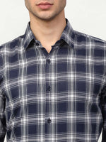 Thumbnail for Jainish Navy Blue Men's Checked Formal Shirts ( SF 779Navy ) - Distacart