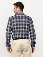 Thumbnail for Jainish Navy Blue Men's Checked Formal Shirts ( SF 779Navy ) - Distacart