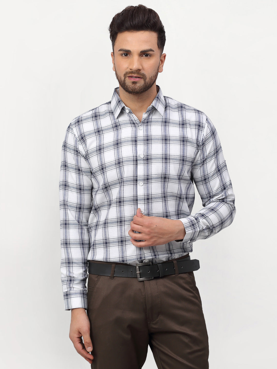 Jainish White Men's Checked Formal Shirts ( SF 779White ) - Distacart