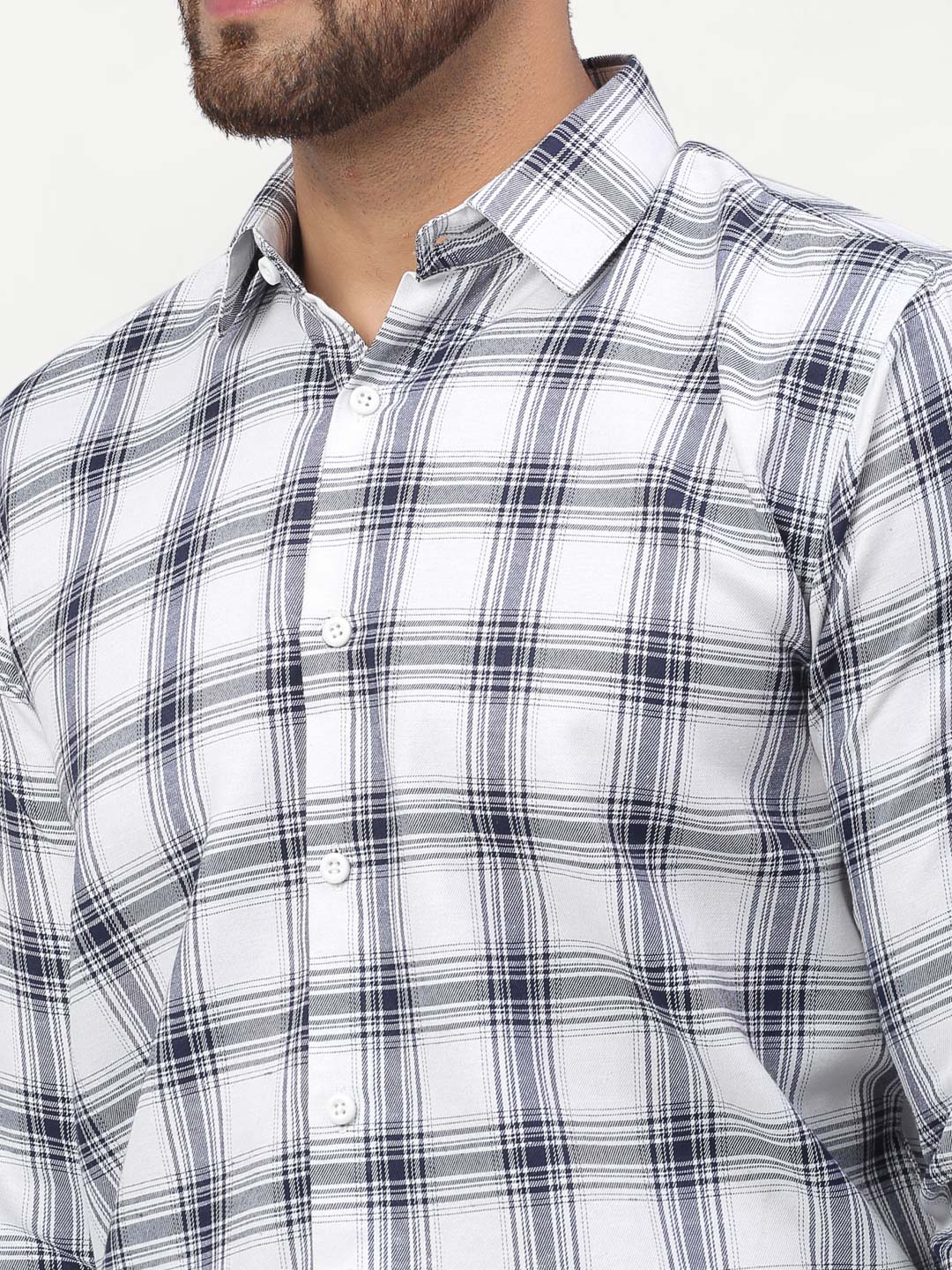 Jainish White Men's Checked Formal Shirts ( SF 779White ) - Distacart