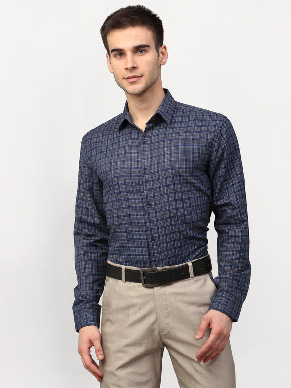 Jainish Blue Men's Checked Formal Shirts ( SF 780Blue-Grey ) - Distacart