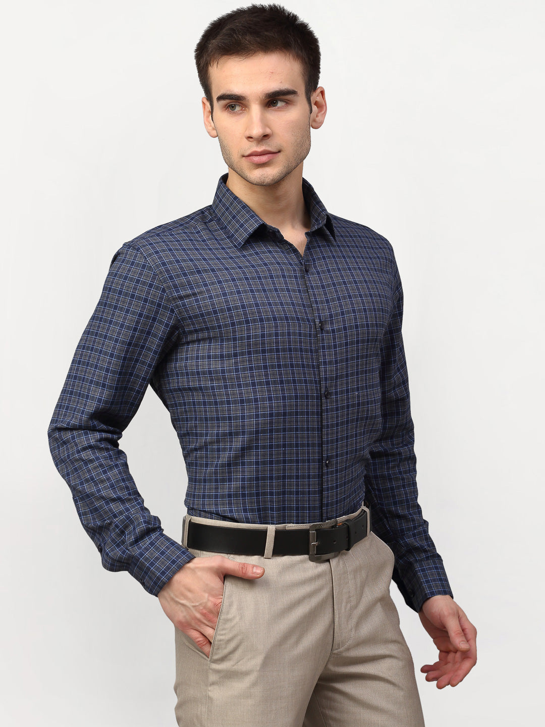 Jainish Blue Men's Checked Formal Shirts ( SF 780Blue-Grey ) - Distacart