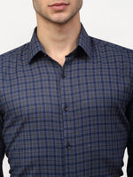 Thumbnail for Jainish Blue Men's Checked Formal Shirts ( SF 780Blue-Grey ) - Distacart