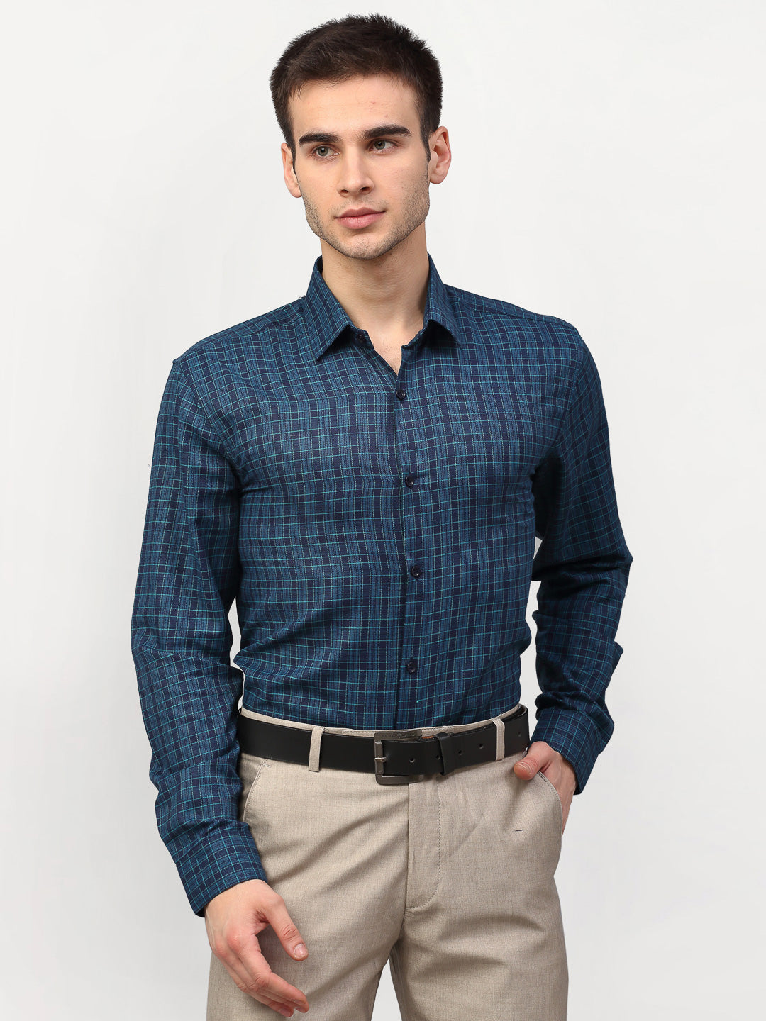 Jainish Blue Men's Checked Formal Shirts ( SF 780Blue ) - Distacart