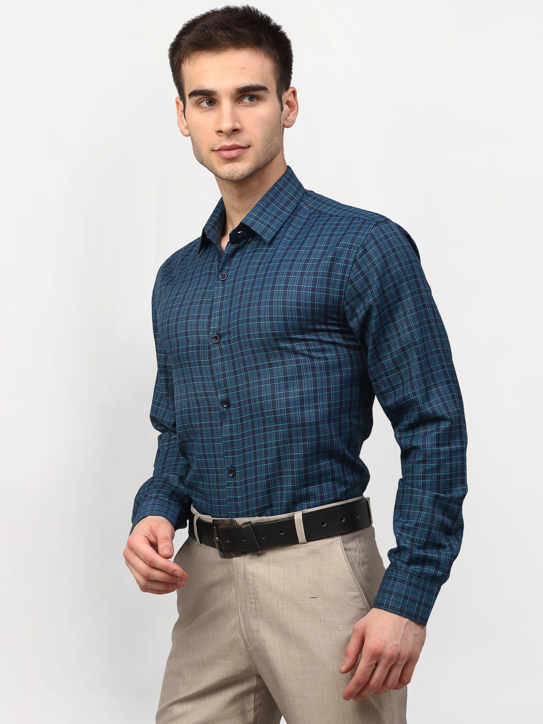 Jainish Blue Men's Checked Formal Shirts ( SF 780Blue ) - Distacart