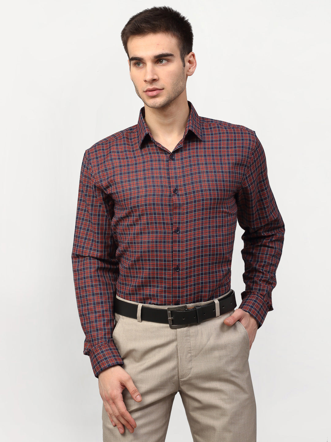 Jainish Maroon Men's Checked Formal Shirts ( SF 780Maroon ) - Distacart
