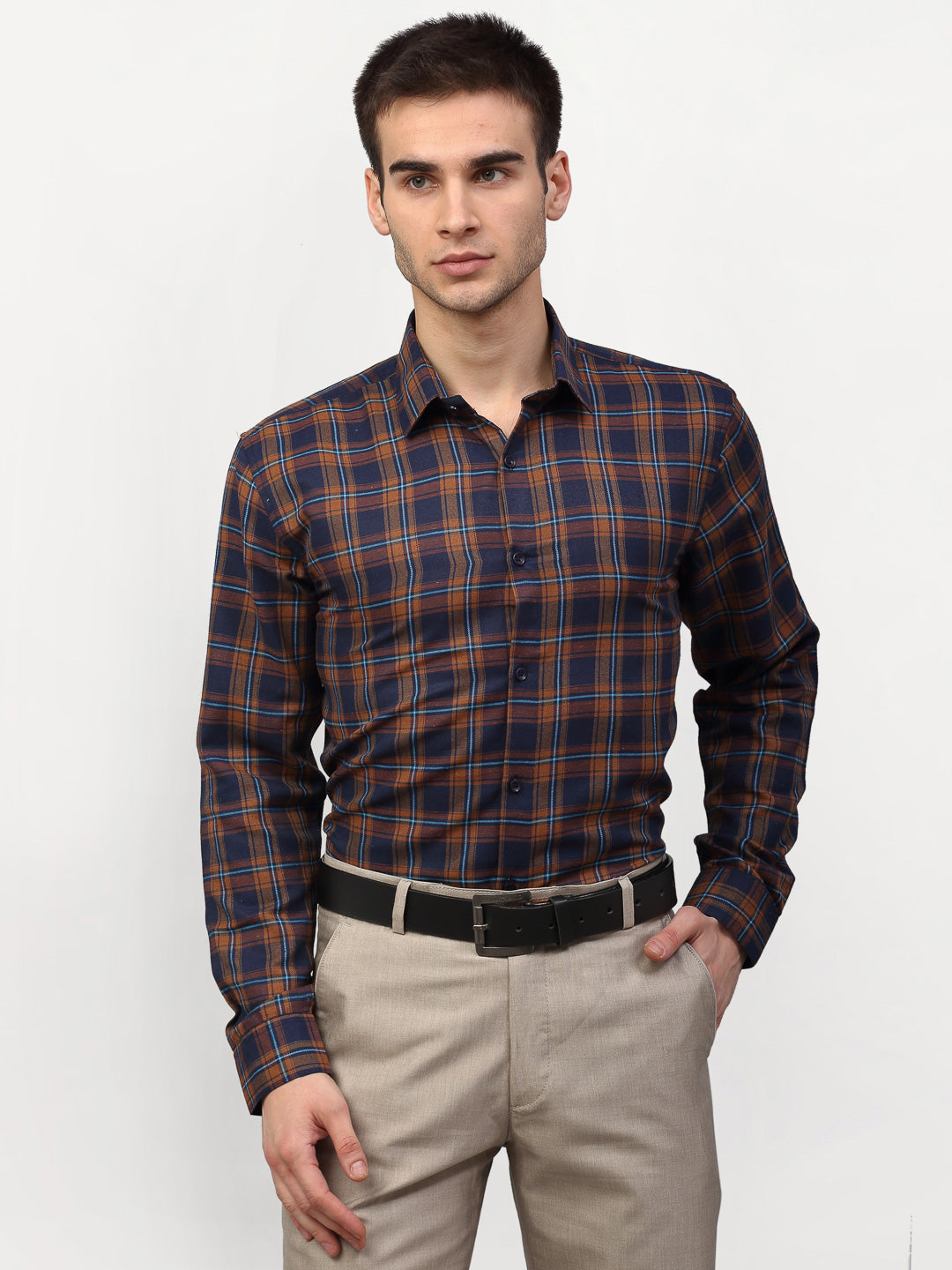Jainish Orange Men's Checked Formal Shirts ( SF 781Orange-Blue ) - Distacart