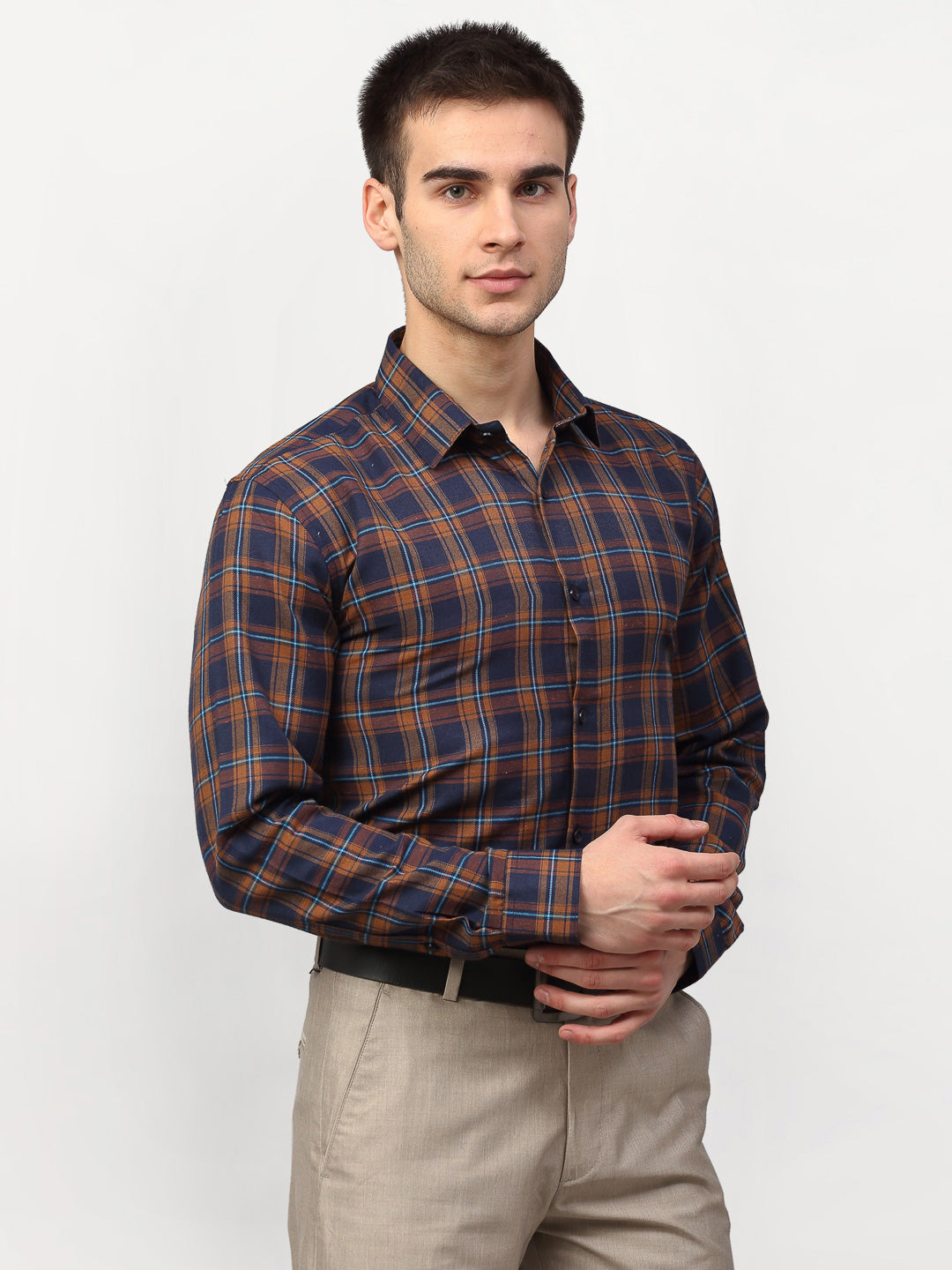 Jainish Orange Men's Checked Formal Shirts ( SF 781Orange-Blue ) - Distacart