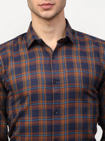 Thumbnail for Jainish Orange Men's Checked Formal Shirts ( SF 781Orange-Blue ) - Distacart
