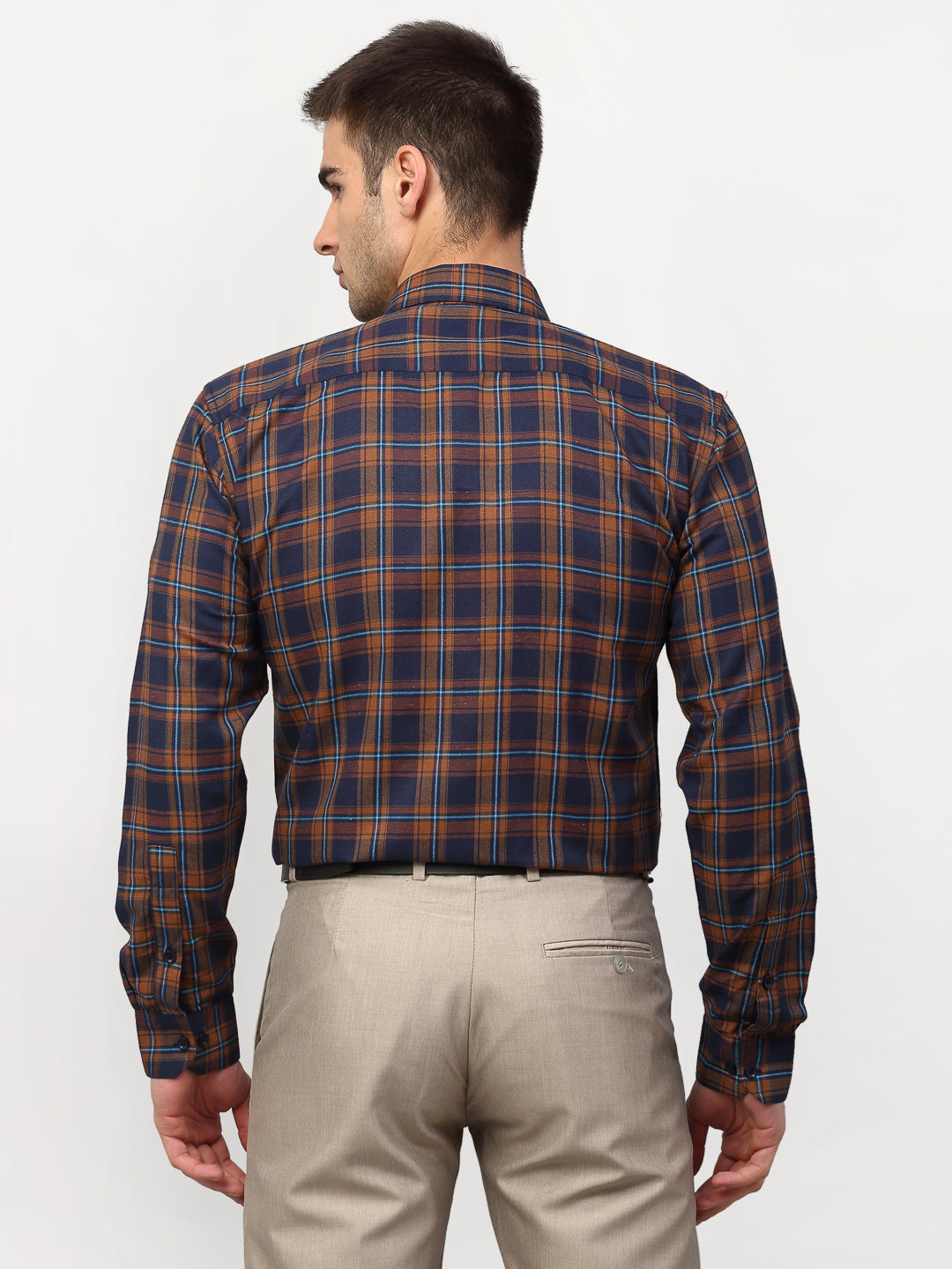 Jainish Orange Men's Checked Formal Shirts ( SF 781Orange-Blue ) - Distacart