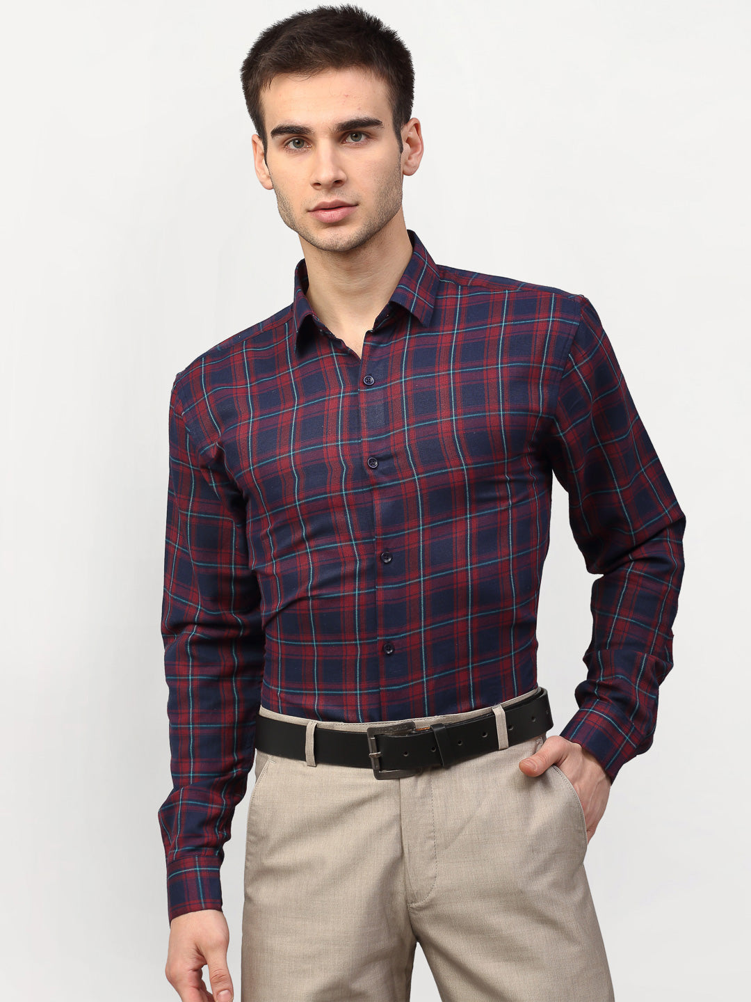 Jainish Red Men's Checked Formal Shirts ( SF 781Red-Blue ) - Distacart