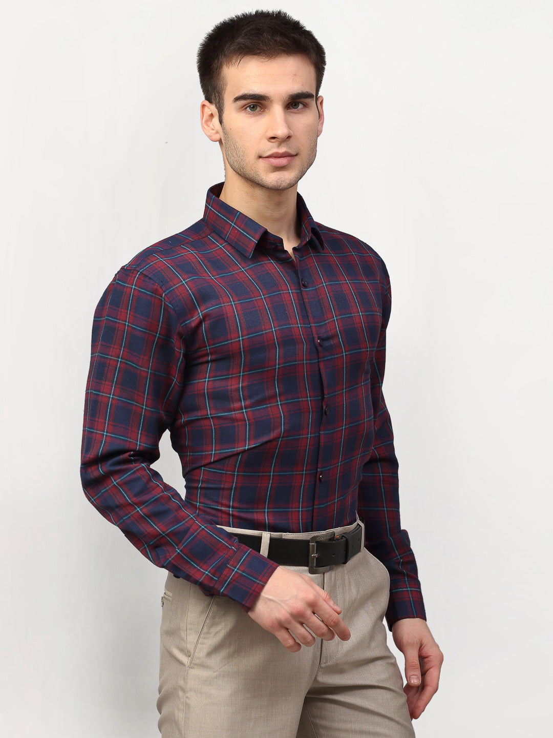 Jainish Red Men's Checked Formal Shirts ( SF 781Red-Blue ) - Distacart