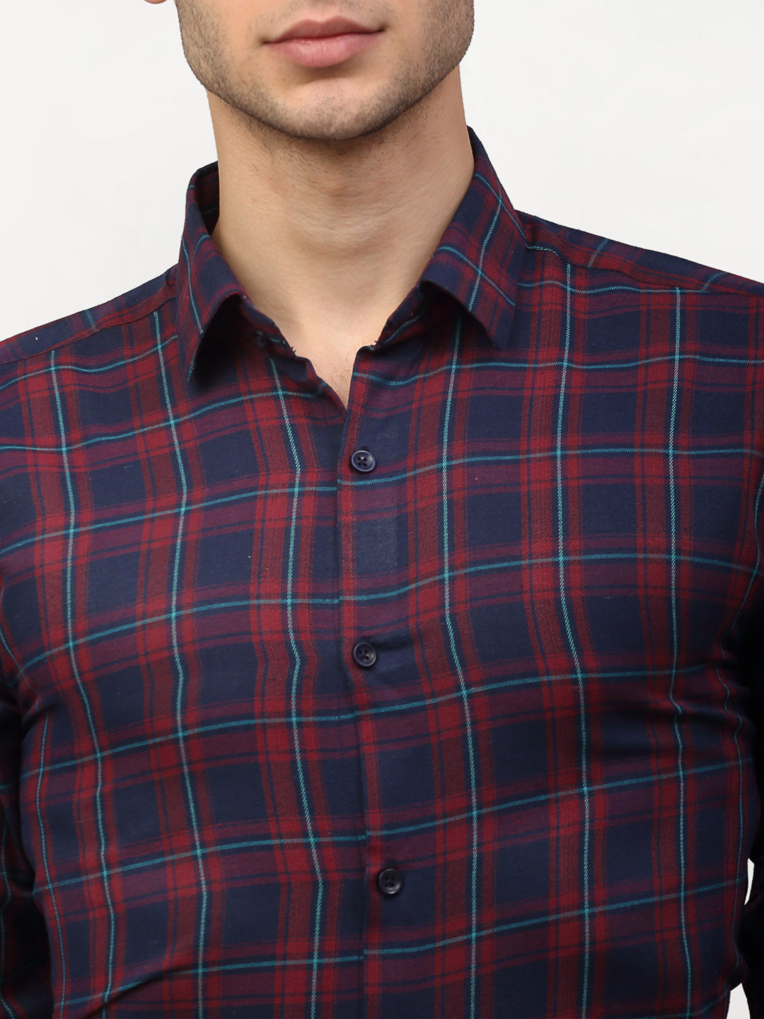 Jainish Red Men's Checked Formal Shirts ( SF 781Red-Blue ) - Distacart