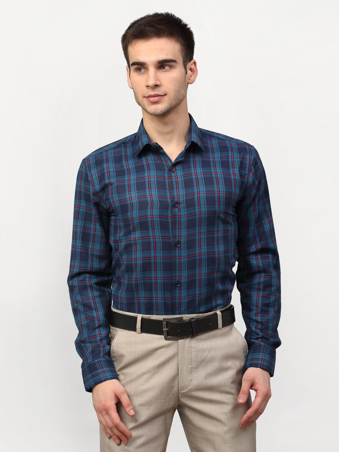 Jainish Blue Men's Checked Formal Shirts ( SF 781Sky-Blue ) - Distacart