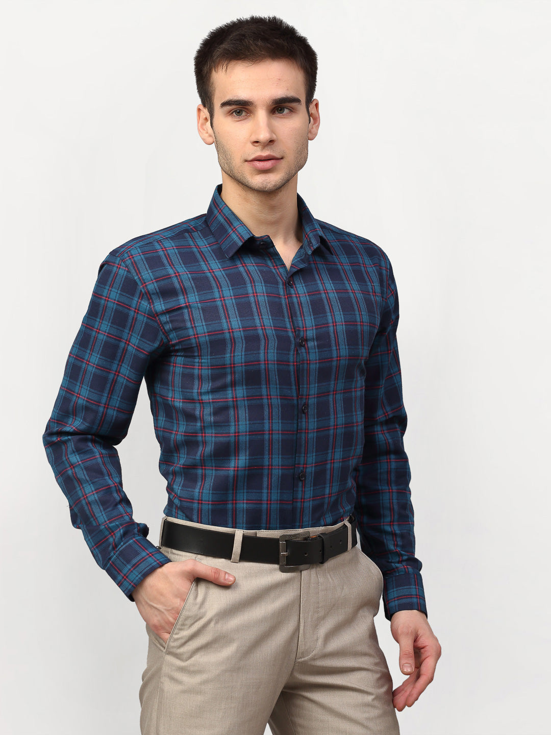 Jainish Blue Men's Checked Formal Shirts ( SF 781Sky-Blue ) - Distacart