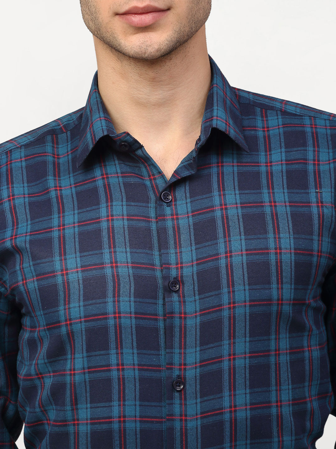Jainish Blue Men's Checked Formal Shirts ( SF 781Sky-Blue ) - Distacart