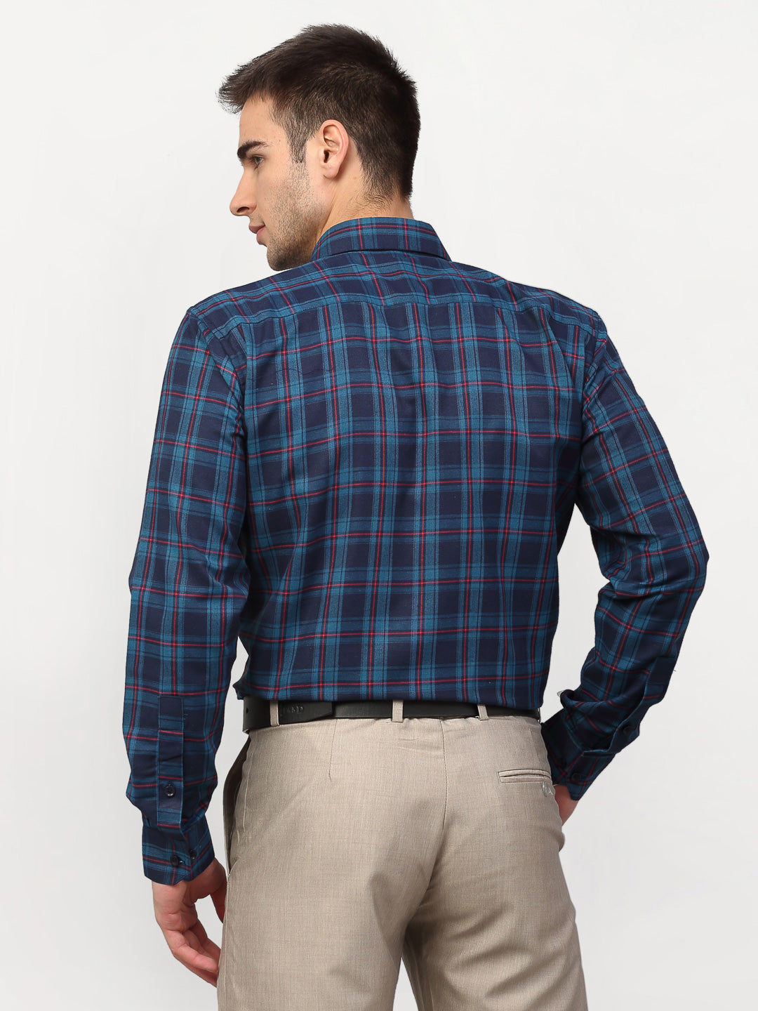 Jainish Blue Men's Checked Formal Shirts ( SF 781Sky-Blue ) - Distacart