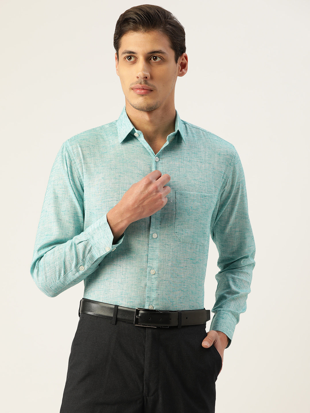 Jainish Green Men's Solid Cotton Formal Shirt ( SF 782Green ) - Distacart