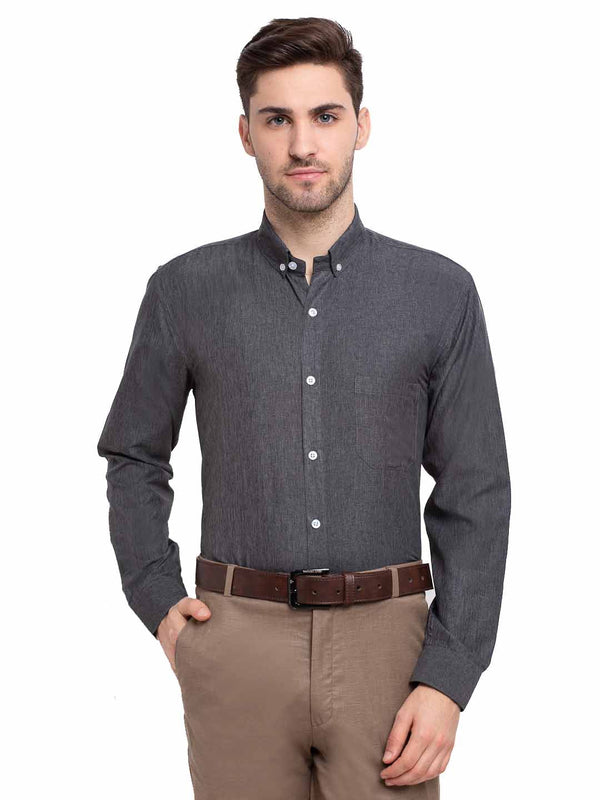 Jainish Grey Melange Men's Button Down Collar Cotton Formal Shirt ( SF 785Charcoal ) - Distacart