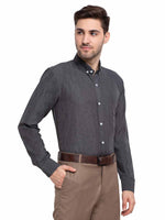 Thumbnail for Jainish Grey Melange Men's Button Down Collar Cotton Formal Shirt ( SF 785Charcoal ) - Distacart
