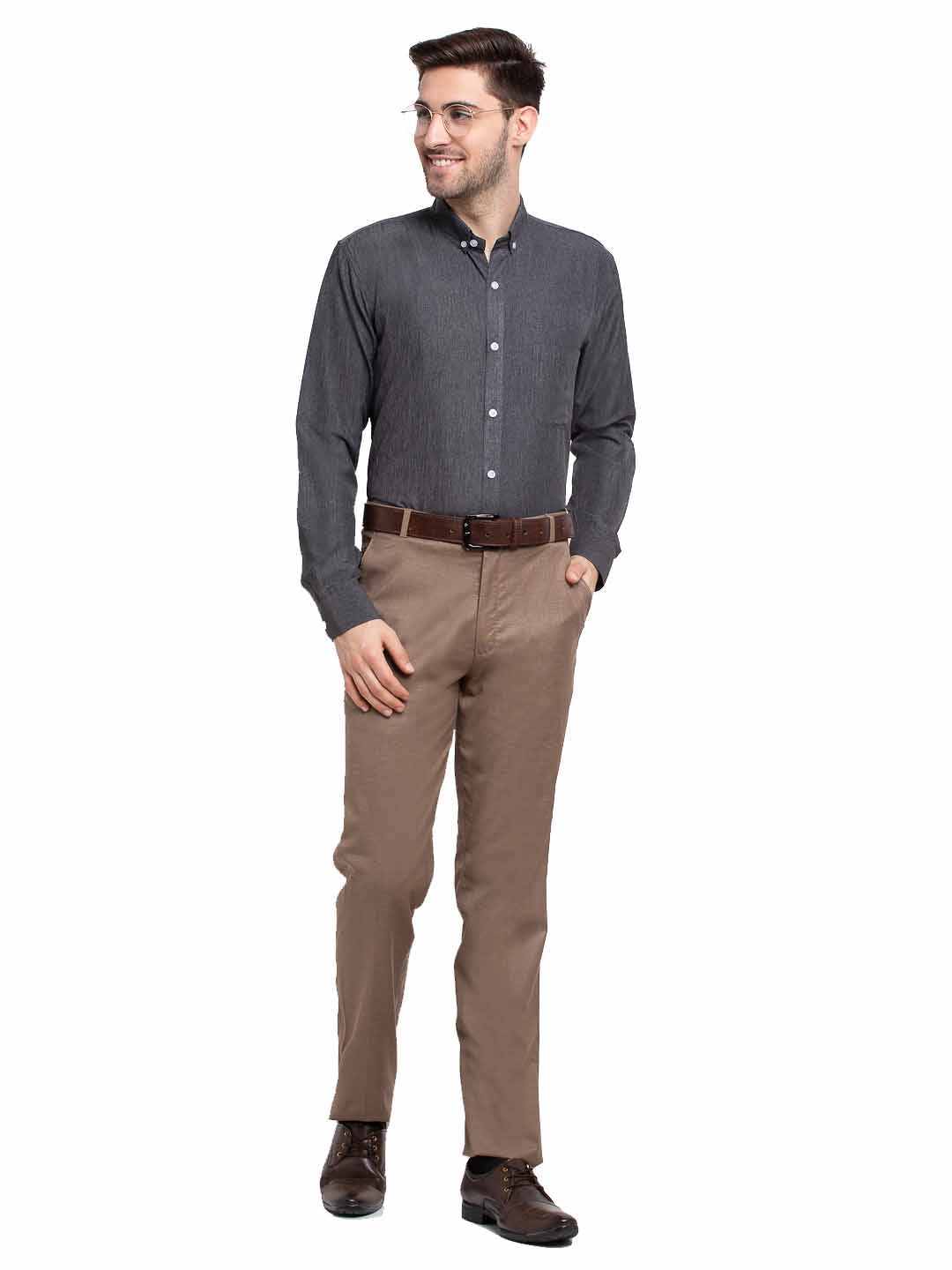 Jainish Grey Melange Men's Button Down Collar Cotton Formal Shirt ( SF 785Charcoal ) - Distacart
