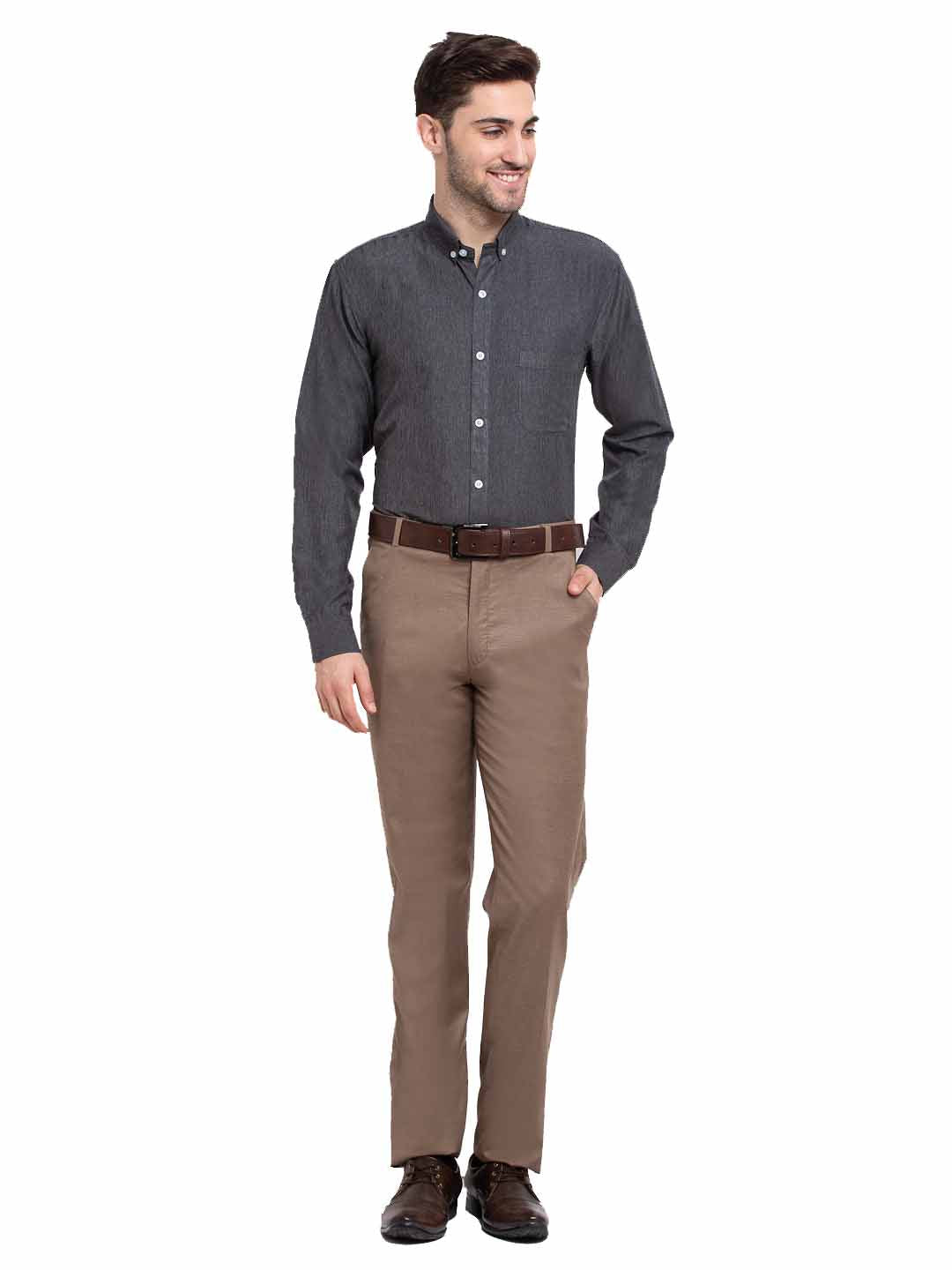 Jainish Grey Melange Men's Button Down Collar Cotton Formal Shirt ( SF 785Charcoal ) - Distacart