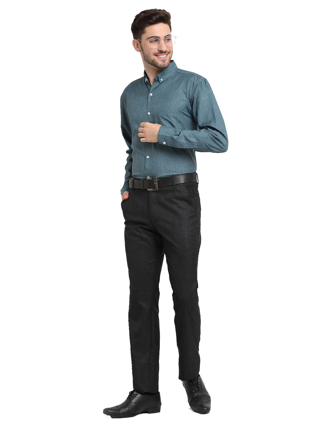 Jainish Grey Melange Men's Button Down Collar Cotton Formal Shirt ( SF 785Dark-Grey ) - Distacart