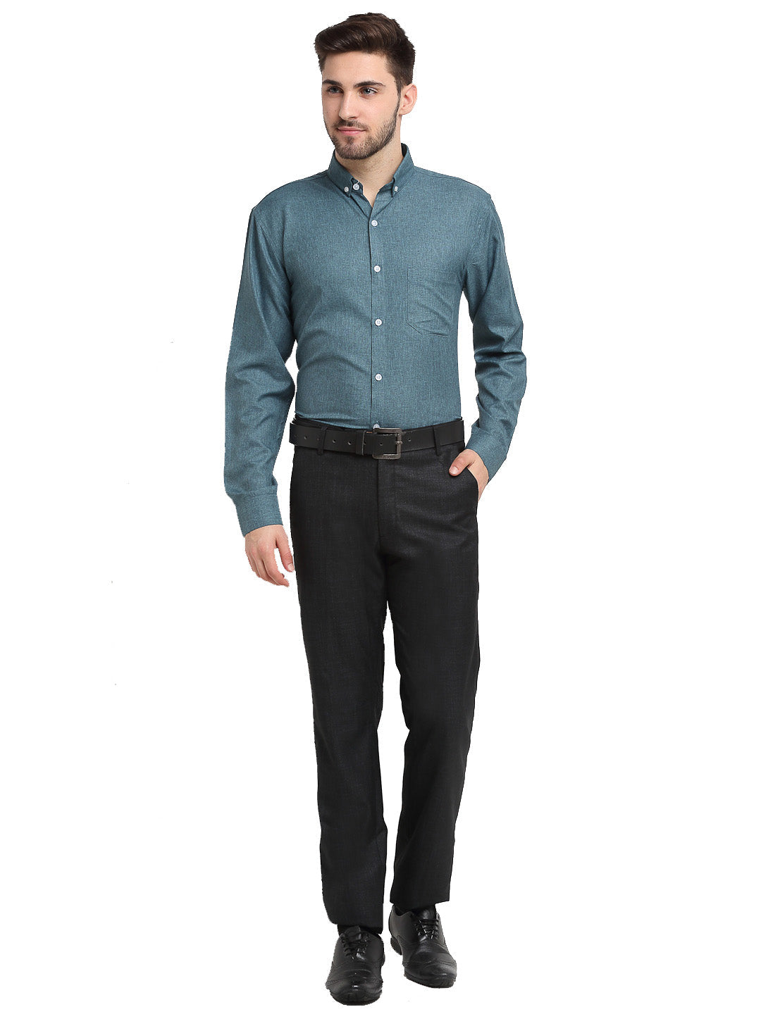 Jainish Grey Melange Men's Button Down Collar Cotton Formal Shirt ( SF 785Dark-Grey ) - Distacart