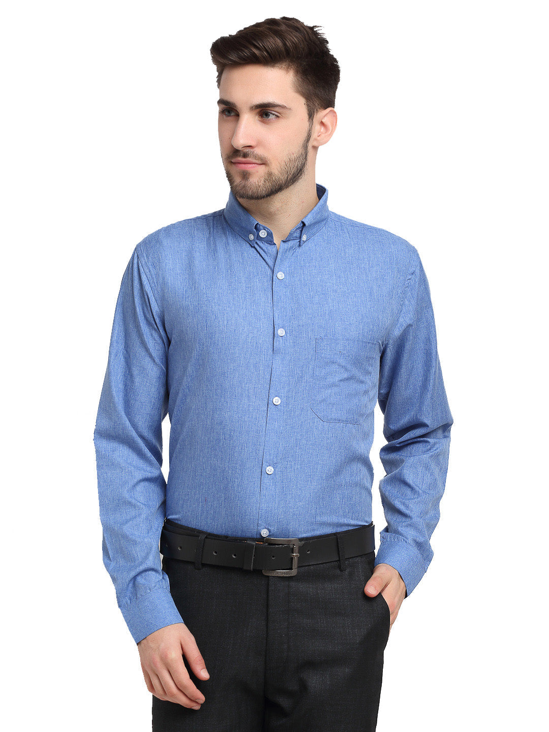 Jainish Blue Men's Button Down Collar Cotton Formal Shirt ( SF 785Light-Blue ) - Distacart